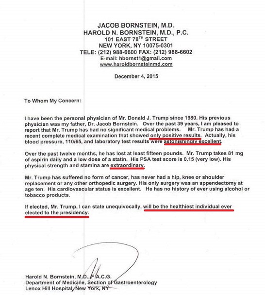 Donald Trump Doctor Letter